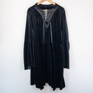 Torrid Nightfall Stretch Velvet Goth Dress Womens 4X Black Lace Up Hanky Hem New